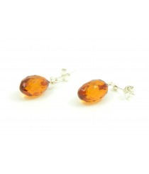Cognac Faceted Amber Drop Earrings with Sterling Silver 925