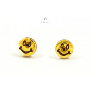 Baltic Amber Smiley Stud Earrings with Sterling Silver 925