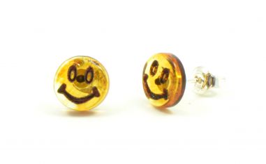 Baltic Amber Smiley Stud Earrings with Sterling Silver 925