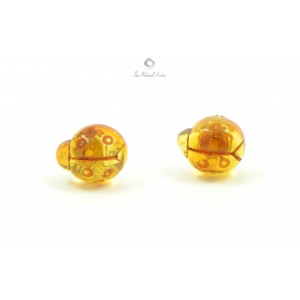 Baltic Amber Ladybug Stud Earrings with Sterling Silver 925