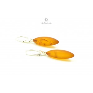 Cognac Amber Drop Earrings with Sterling Silver 925