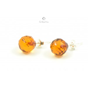 Faceted Amber Stud Earrings with Sterling Silver 925