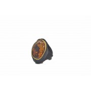 Cognac Amber Ring with Dark Leather