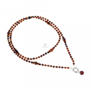 Delicate Cognac Amber Necklace with Ring and Pendant for Adults