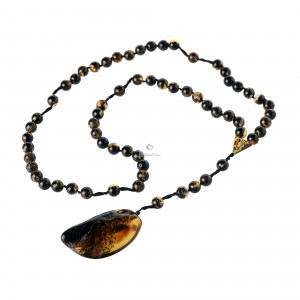 Delicate Green Amber Necklace with Big Pendant for Adults