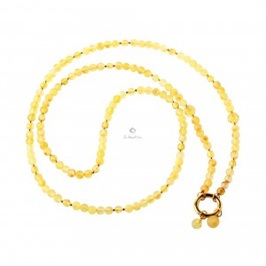 Raw Lemon Amber Necklace with Gold Plated Ring and Two Small Pendants for Adult