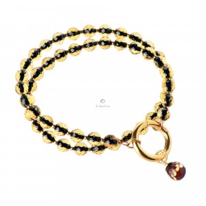 Delicate Green Amber Bracelet with Gold Plated Ring and Pendant WF3