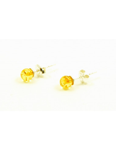 Lemon Amber Stud Earrings with 925...