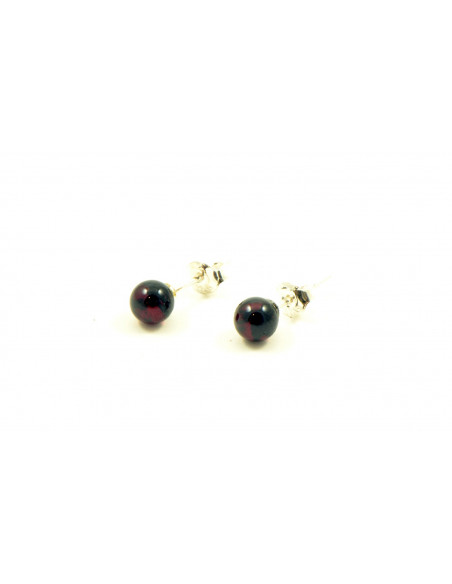Cherry Polished Amber Stud Earrings with 925 Sterling Silver