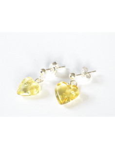 Lemon Polished Amber Heart Drop Earrings with Sterling Silver 925