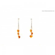Cognac Polished Amber Heart Drop Earrings  with Sterling Silver 925