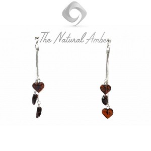 Cherry Polished Amber Heart Drop Earrings  with Sterling Silver 925