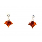 Cognac Polished Amber Drop Earrings with Sterling Silver 925
