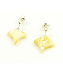 Milky Polished Amber Drop Earrings with Sterling Silver 925