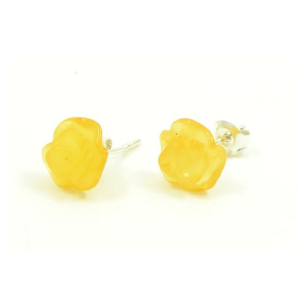 Milky Polished Rose Stud Earrings with Sterling Silver 925