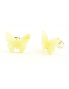 Milky Amber Butterfly Stud Earrings