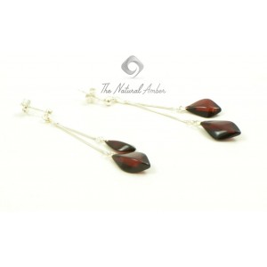 Cherry Amber Drop Earrings with Sterling Silver 925