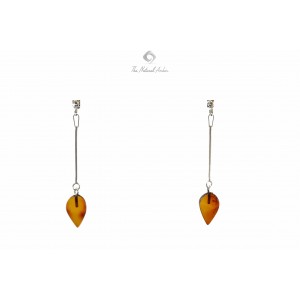 Cherry Leaf Amber Drop Earrings with Sterling Silver 925