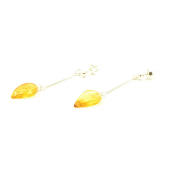 Lemon Leaf Amber Drop Earrings with Sterling Silver 925