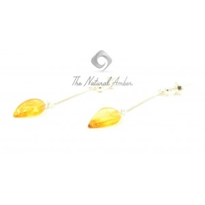 Lemon Leaf Amber Drop Earrings with Sterling Silver 925