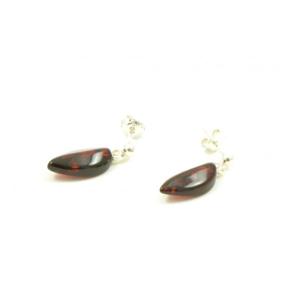 Cherry Polished Amber Earrings  with Sterling Silver 925