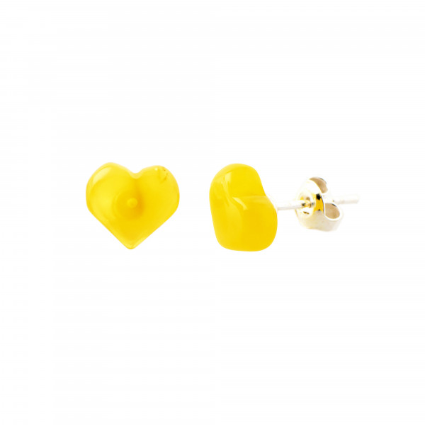 Milky Amber Heart Stud Earrings with Sterling Silver 925