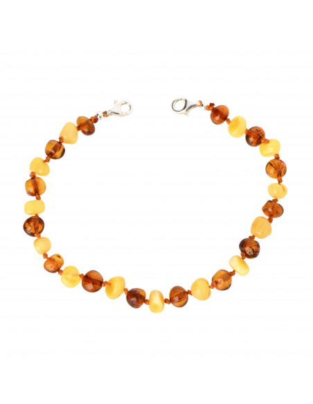 Milky & Cognac Baroque Polished Amber Anklet for Adult with 925 Sterling Silver Clasp