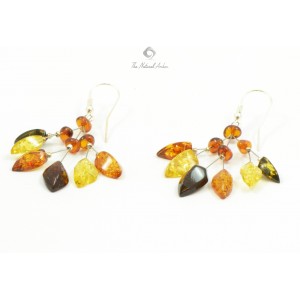 Multi Leaf Amber Drop Earrings with Sterling Silver 925