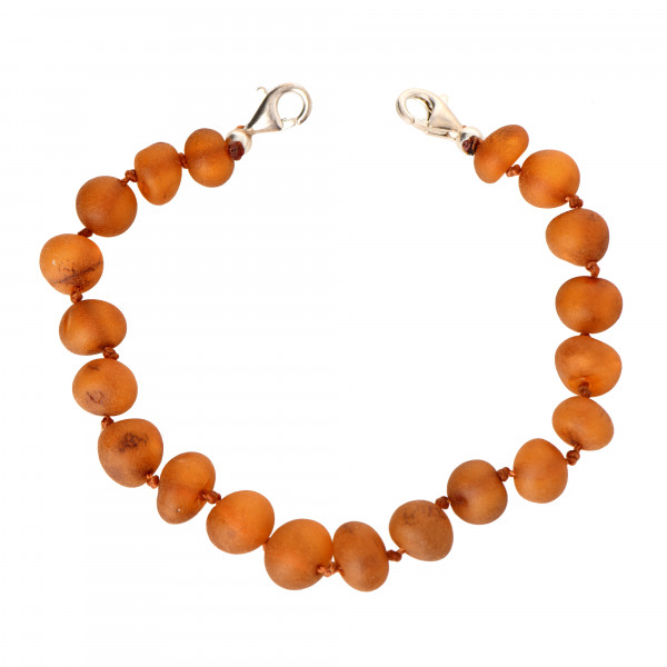 Cognac Baroque Raw Amber Anklet for Adult with 925 Sterling Silver Clasp