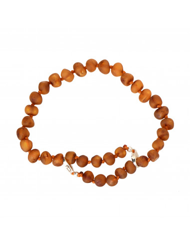 Cognac Baroque Raw Amber Anklet for Adult with 925 Sterling Silver Clasp