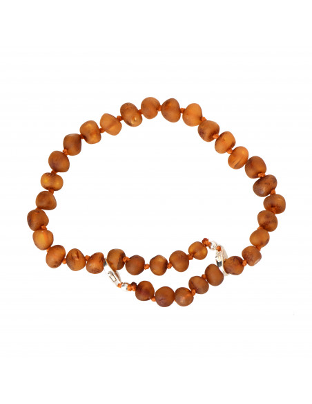 Cognac Baroque Raw Amber Anklet for Adult with 925 Sterling Silver Clasp