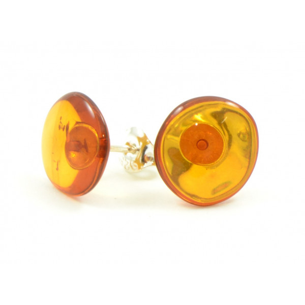 Cognac Round Amber Stud Earrings with Sterling Silver 925