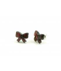 Cherry Amber Ribbon Stud Earrings with Sterling Silver 925