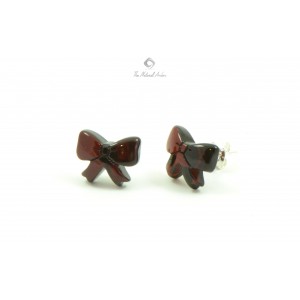 Cherry Amber Ribbon Stud Earrings with Sterling Silver 925