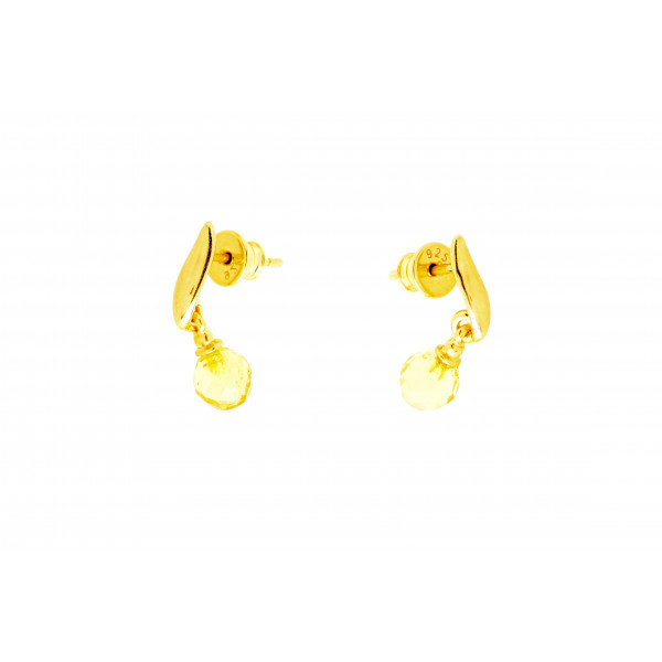 Lemon Faceted Amber Drop Earrings with Gold Plated Silver