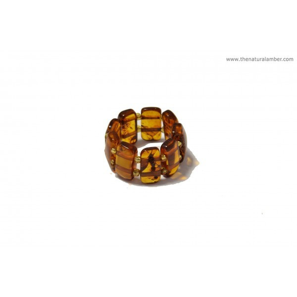 Cognac Polished Amber Ring on Elastic Bands