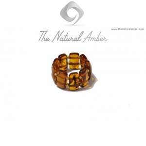 Cognac Polished Amber Ring on Elastic Bands