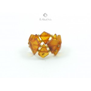 Cognac Raw Amber Ring on Elastic Bands