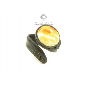 Milky Baltic Amber and Leather Ring