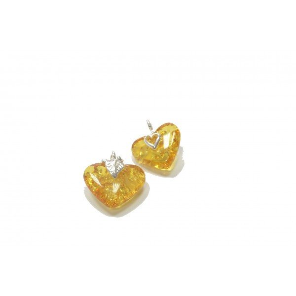 Lemon Amber Heart Pendant with Sterling Silver 925