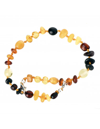 Multi Baroque And Olive Shape Amber Beads Adult Anklet with Sterling Silver 925 Clasp