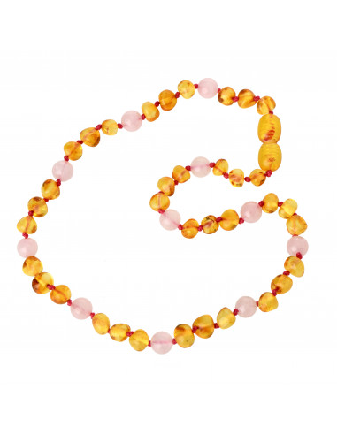 Honey Baroque Polished Amber & Quartz Necklace for Child