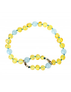 Lemon Baroque Polished Amber and Aquamarine Beads Adult Anklet with Sterling Silver 925 Clasp
