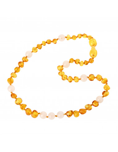 Lemon Baroque Polished Amber & Quartz Necklace for Child