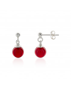 Red amber silver earrings