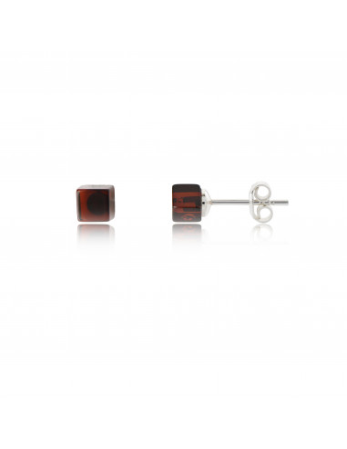 Cherry Amber Stud Earrings With Sterling Silver