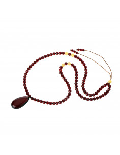 Red & Milky Polished Round Amber Necklace for Adult with Red Amber Pendant