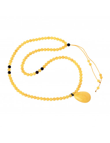 Milky Polished Round Amber Necklace for Adult with Pendant