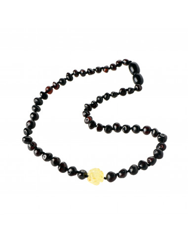 Cherry Baroque Polished Amber Beads Necklace for Child with Lemon Rose Pendant