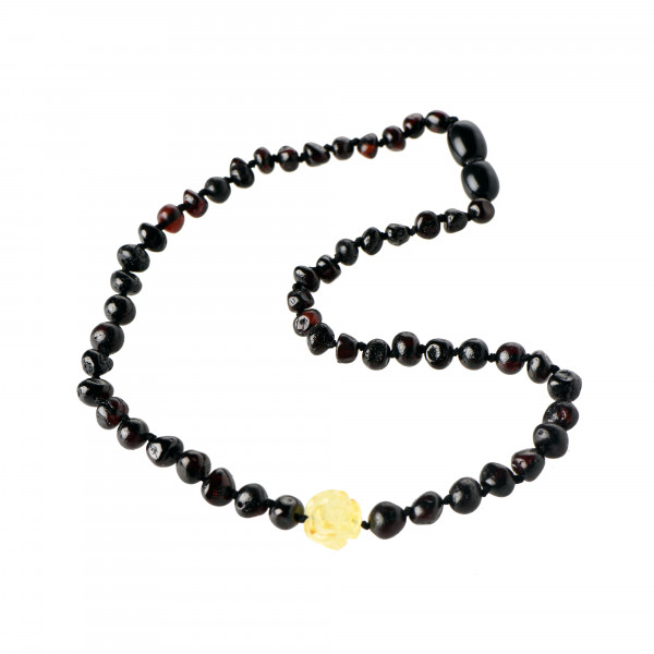 Cherry Baroque Polished Amber Beads Necklace for Child with Lemon Rose Pendant